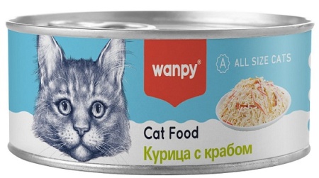 консервы для кошек Wanpy Cat Курица с Крабом 95гр ж/б