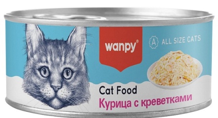 консервы для кошек Wanpy Cat Курица с Креветками 95гр ж/б