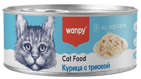 консервы для кошек Wanpy Cat Курица с Треской 95 г ж/б